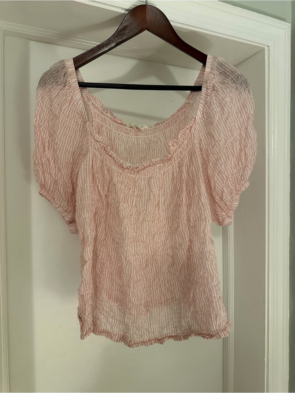 Anthropologie Cloth & Stone Pink & White Stripe Smocked Blouse